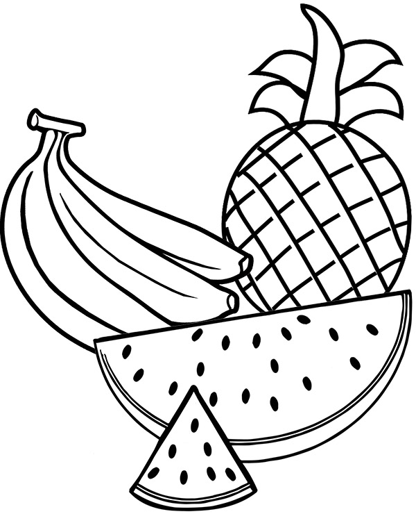 Kolorowanka online: Kolorowanka arbuz, ananas i banany